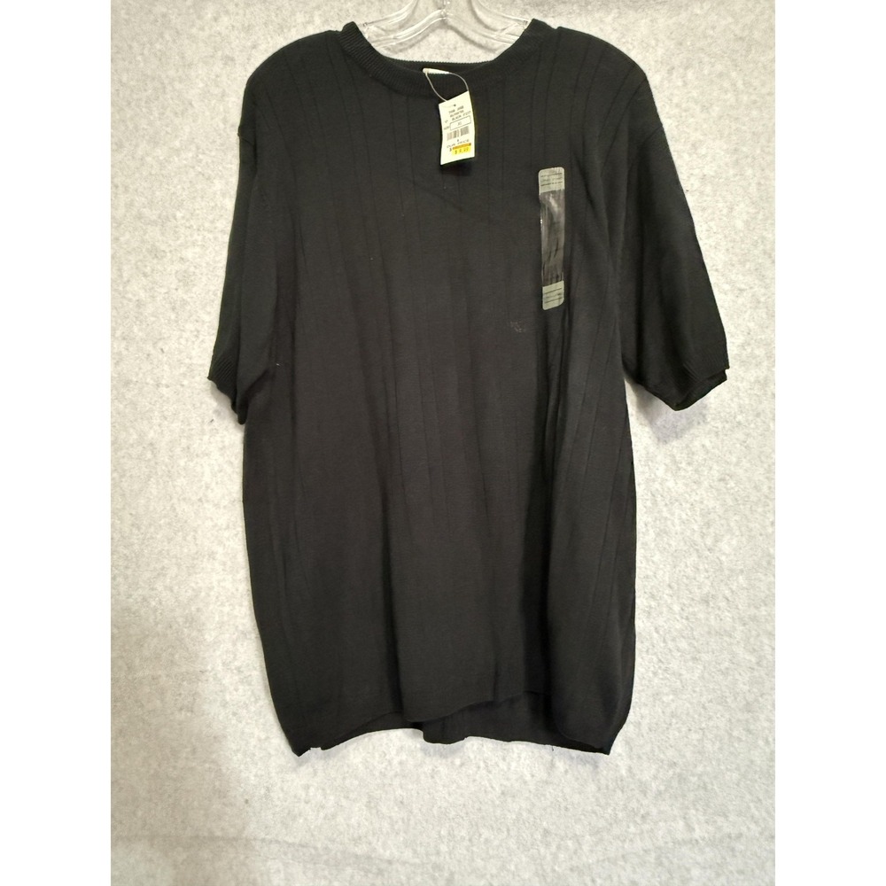 Linea Uomo Sweater‎ Mens XL Black Short Sleeve Ribbed Knit Crewneck Pullover